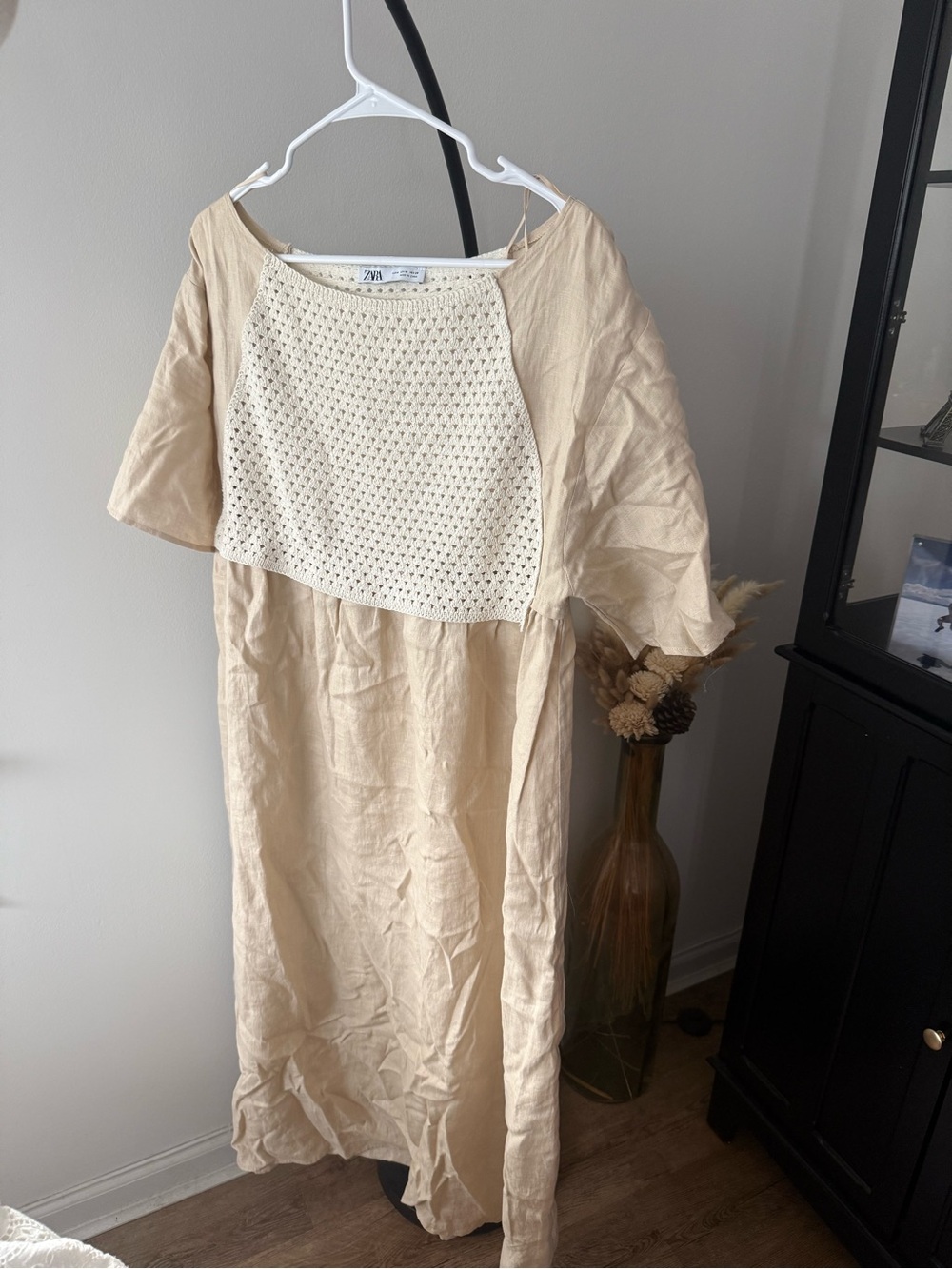 Zara Cream Crochet-Yoke Maxi Dress